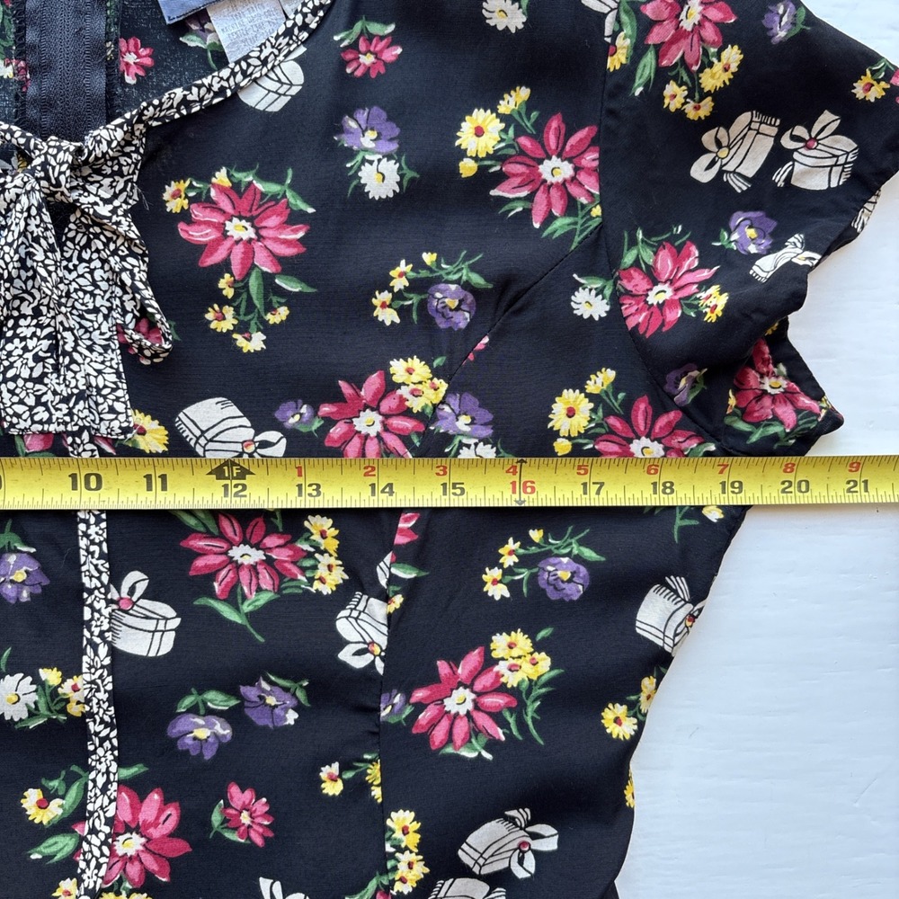 Women M/L Vintage Dress Maxi Floral Short Sleeve 90s Feminine Garden Coquette - Picture 12 of 15